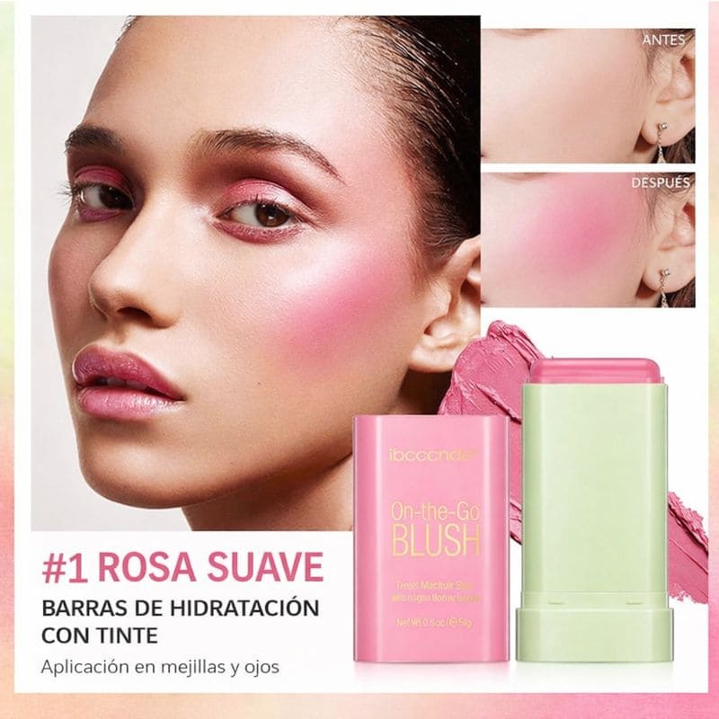 On The Go Blush: Labial+Rubor+Sombra TODO en 1, para un Look Natural y Radiante ⭐