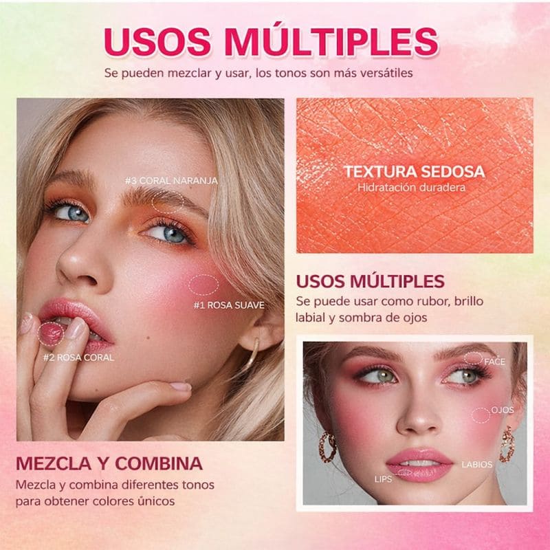 On The Go Blush: Labial+Rubor+Sombra TODO en 1, para un Look Natural y Radiante ⭐