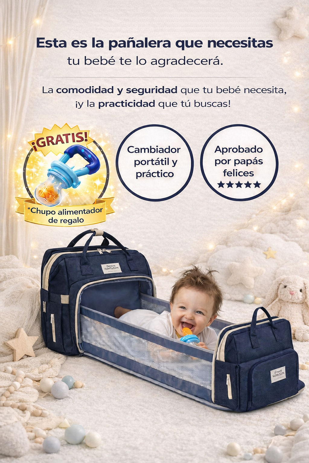 Pañalera Cambiador + Chupo alimentador de regalo + GARANTIA