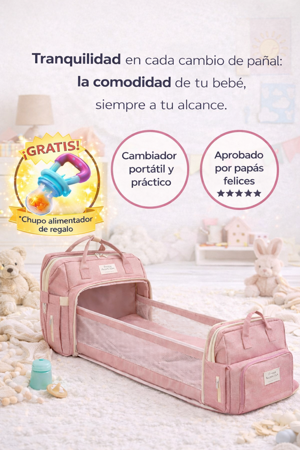 Pañalera Cambiador + Chupo alimentador de regalo + GARANTIA
