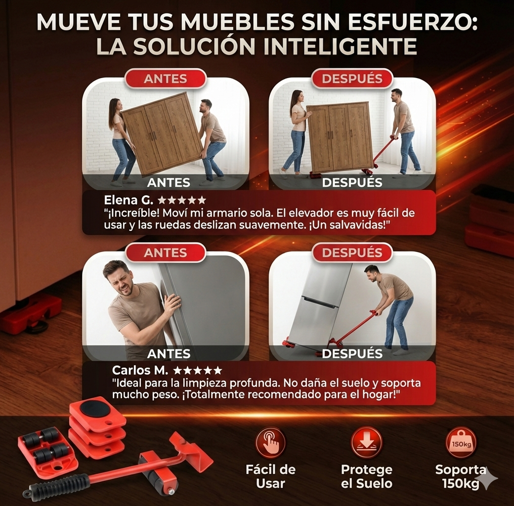 DeslizaMax™ - Carrito de Carga Ergonómico 360° - Protege tu Espalda y Muebles