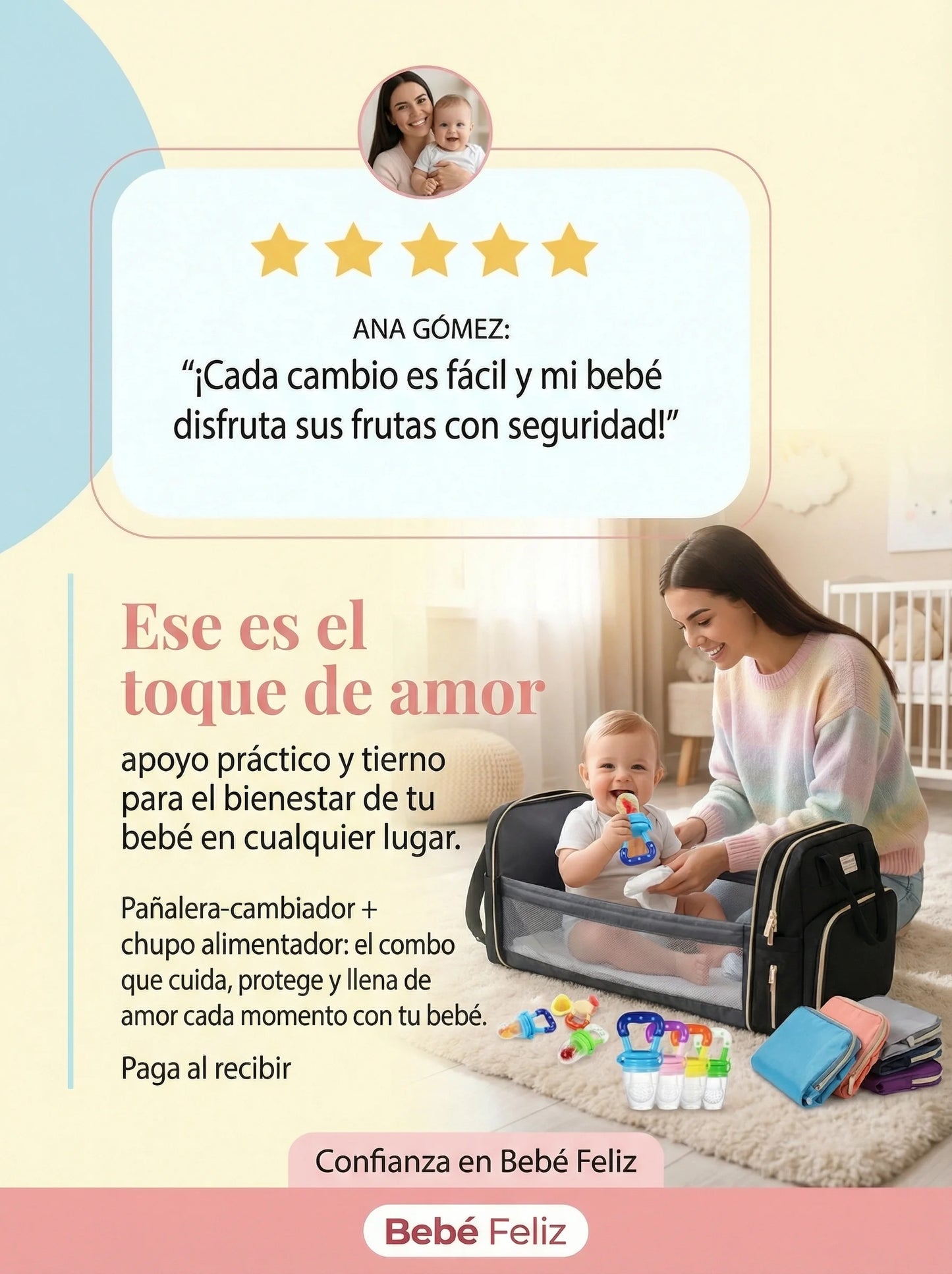 Pañalera Cambiador + Chupo alimentador de regalo + GARANTIA
