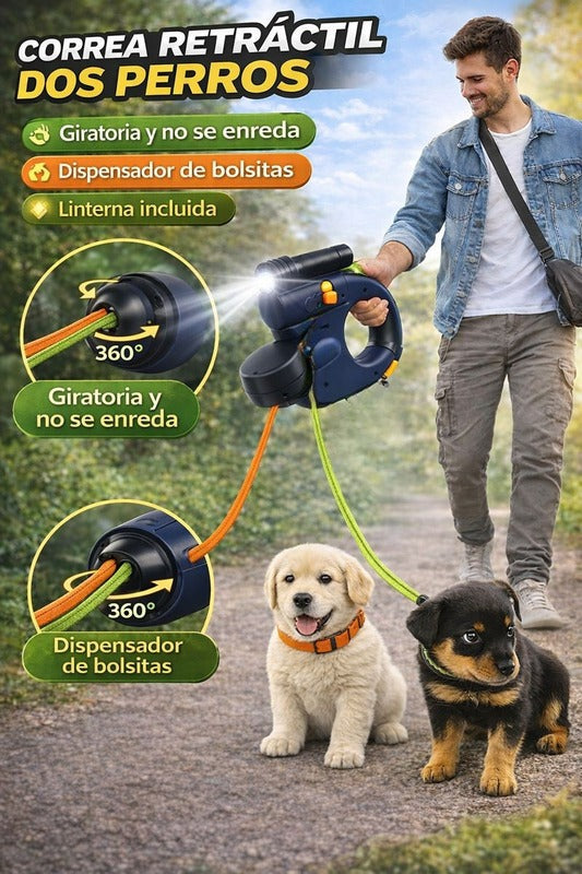 Sistema Dual-Walk 360™: Correa Anti-Enredos + Cepillo de vapor para tu peludo
