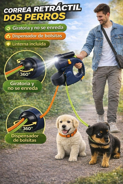 Sistema Dual-Walk 360™: Correa Anti-Enredos + Cepillo de vapor para tu peludo